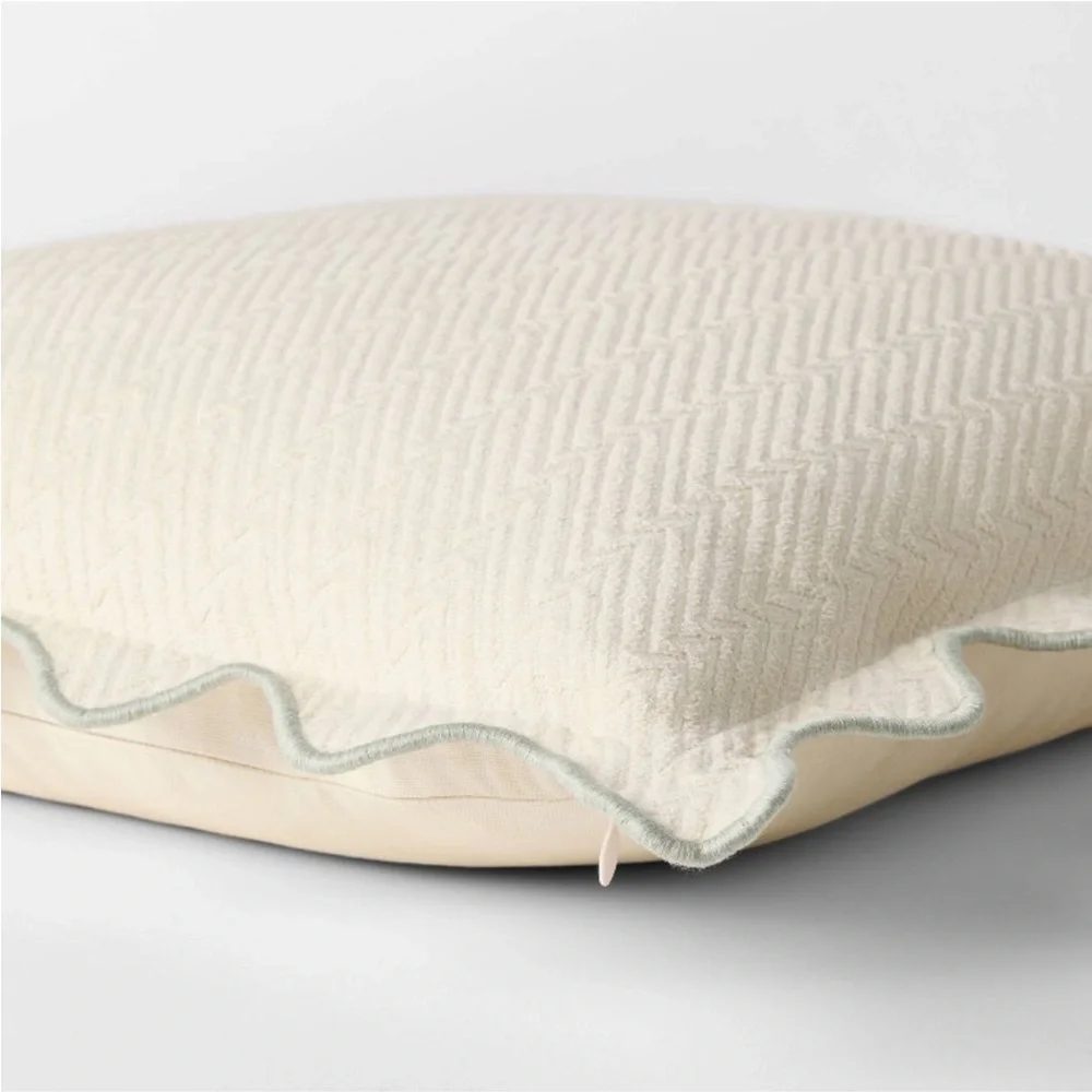 Studio McGee Square Herringbone w/ Scalloped Edge Pillow Green-Threshold
